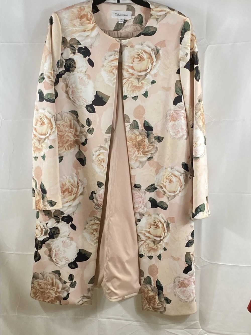 Calvin Klein Pink Floral Open-Front Coat Women's NWT Size 10   Gorgeous !
